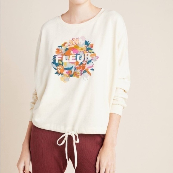Anthropologie Saturday Sunday Fleur Cream Multicolored Sweatshirt Size Small - Picture 9 of 9